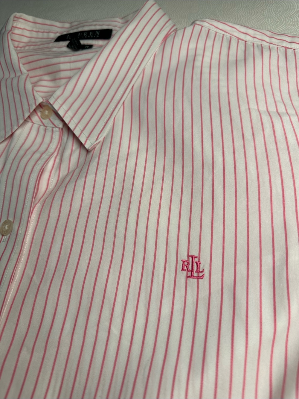 Lauren Ralph Lauren Pink White Striped Button Front Shirt Women’s 2X Cotton - Picture 8 of 10